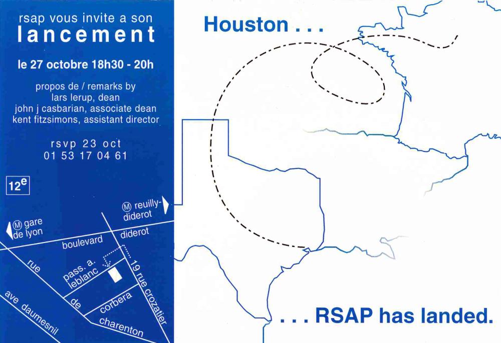 Invitation to the opening reception for Rice Architecture Paris, 2002